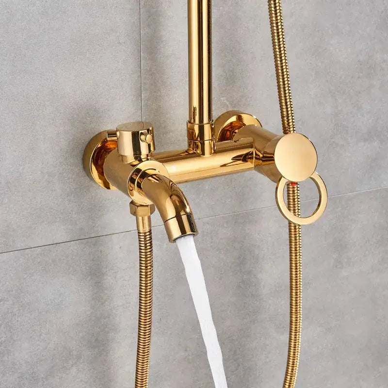 Gold rainfall and waterfall shower faucet set bathroom system