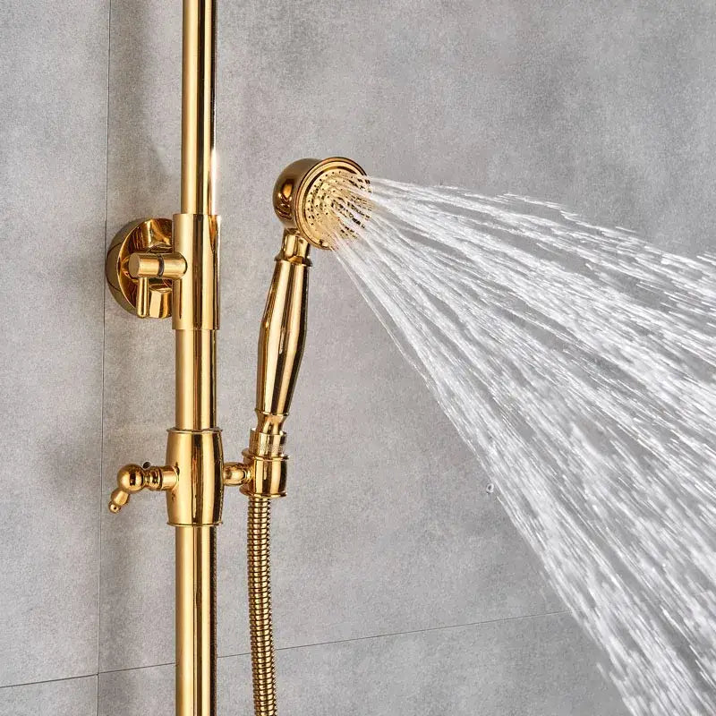 Gold rainfall and waterfall shower faucet set bathroom system