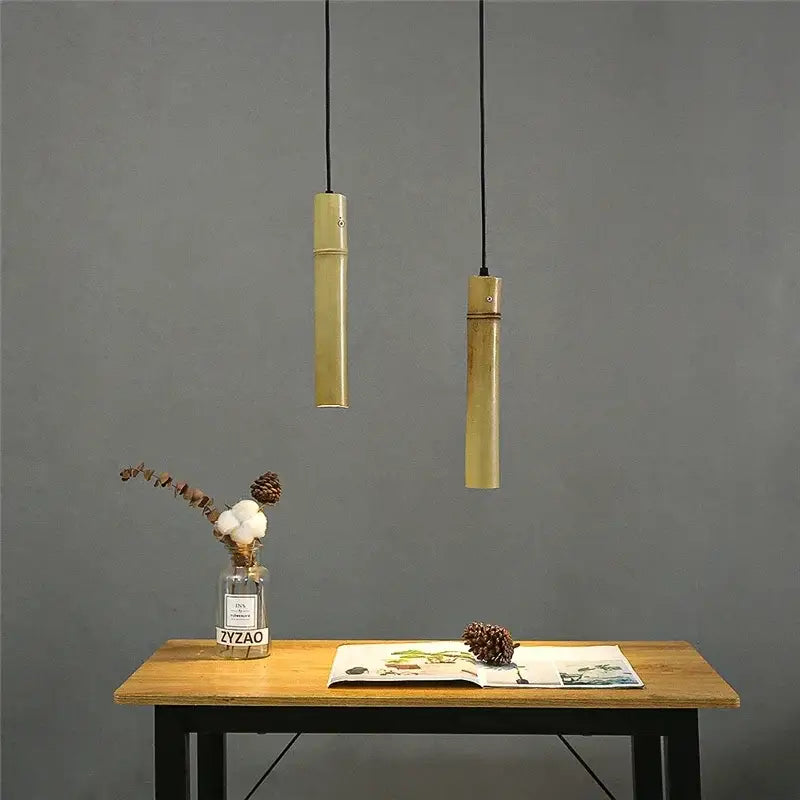 DecorBites™ Bamboo Tube Pendant Lights for Tea Room Restaurant Kitchen Dining, Wire Adjustable