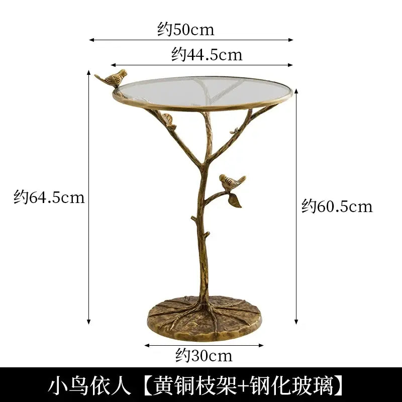 Golden brass bird tree side table living room decor