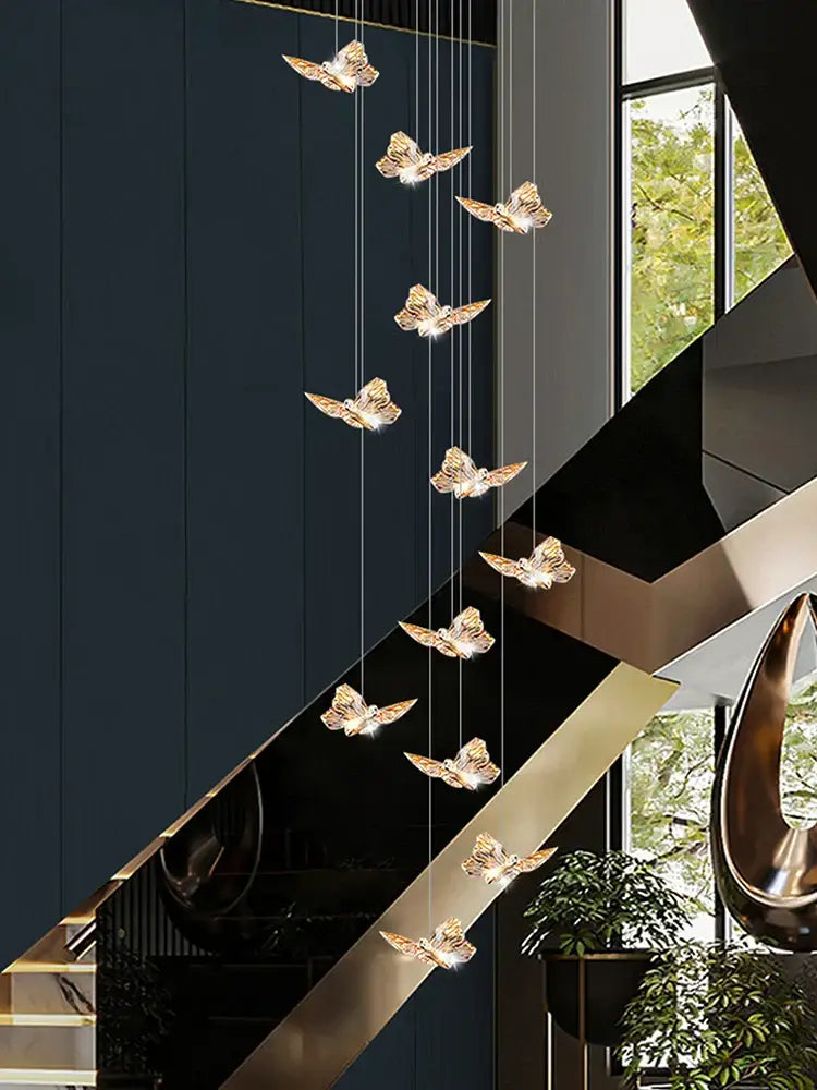 Golden butterfly pendant light butterfly chandelier staircase living room