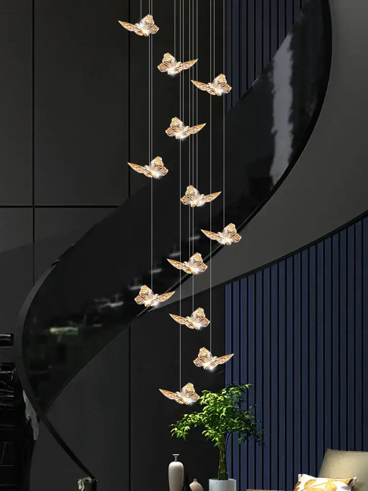 Golden butterfly pendant light butterfly chandelier staircase living room