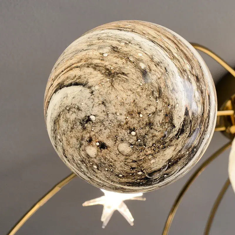 Golden glass ball planet chandelier for kids room and living room