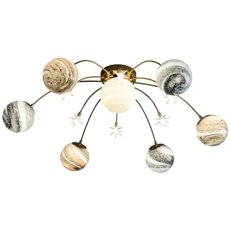 Golden glass ball planet chandelier for kids room and living room