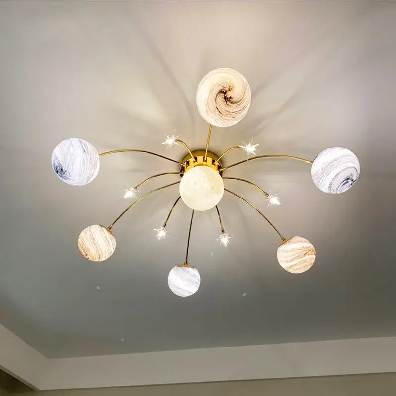 Golden glass ball planet chandelier for kids room and living room