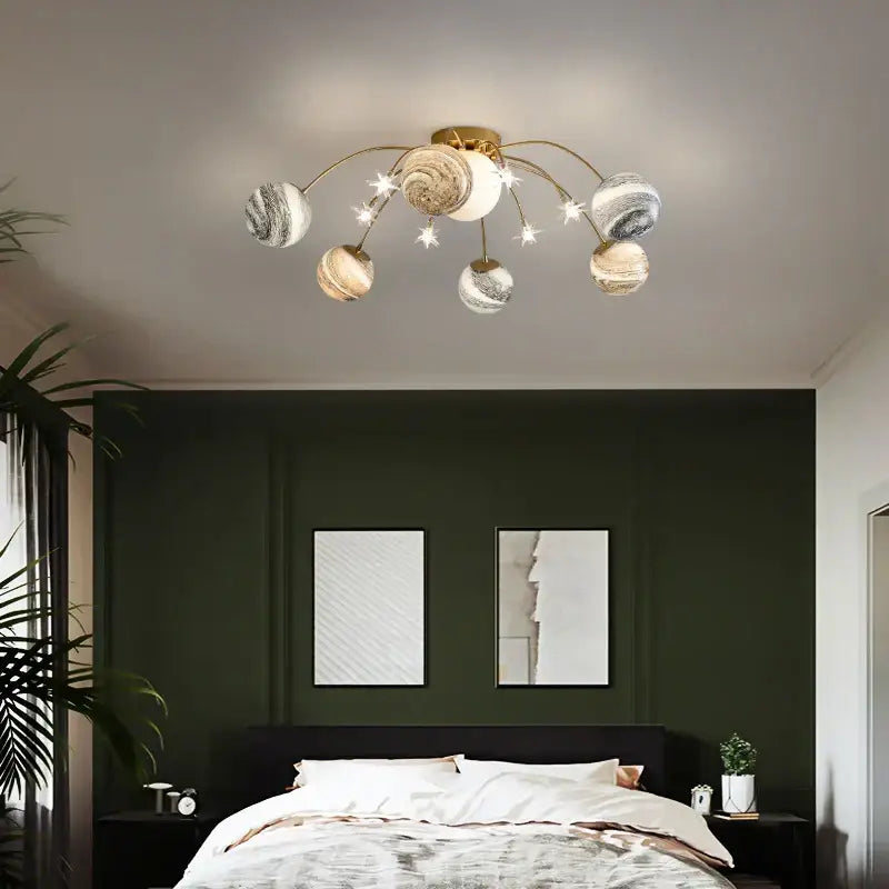 Golden glass ball planet chandelier for kids room and living room