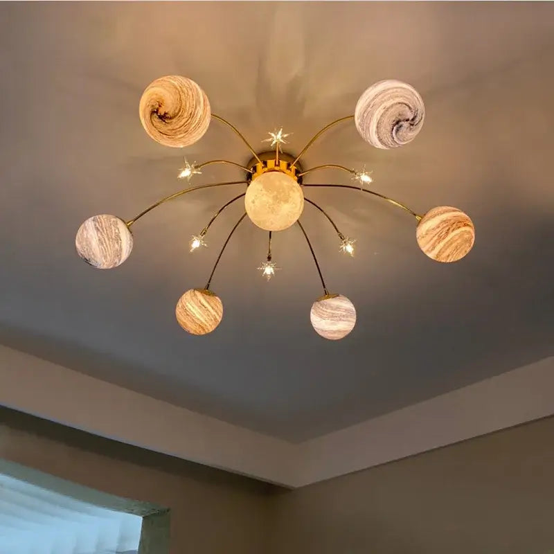 Golden glass ball planet chandelier for kids room and living room