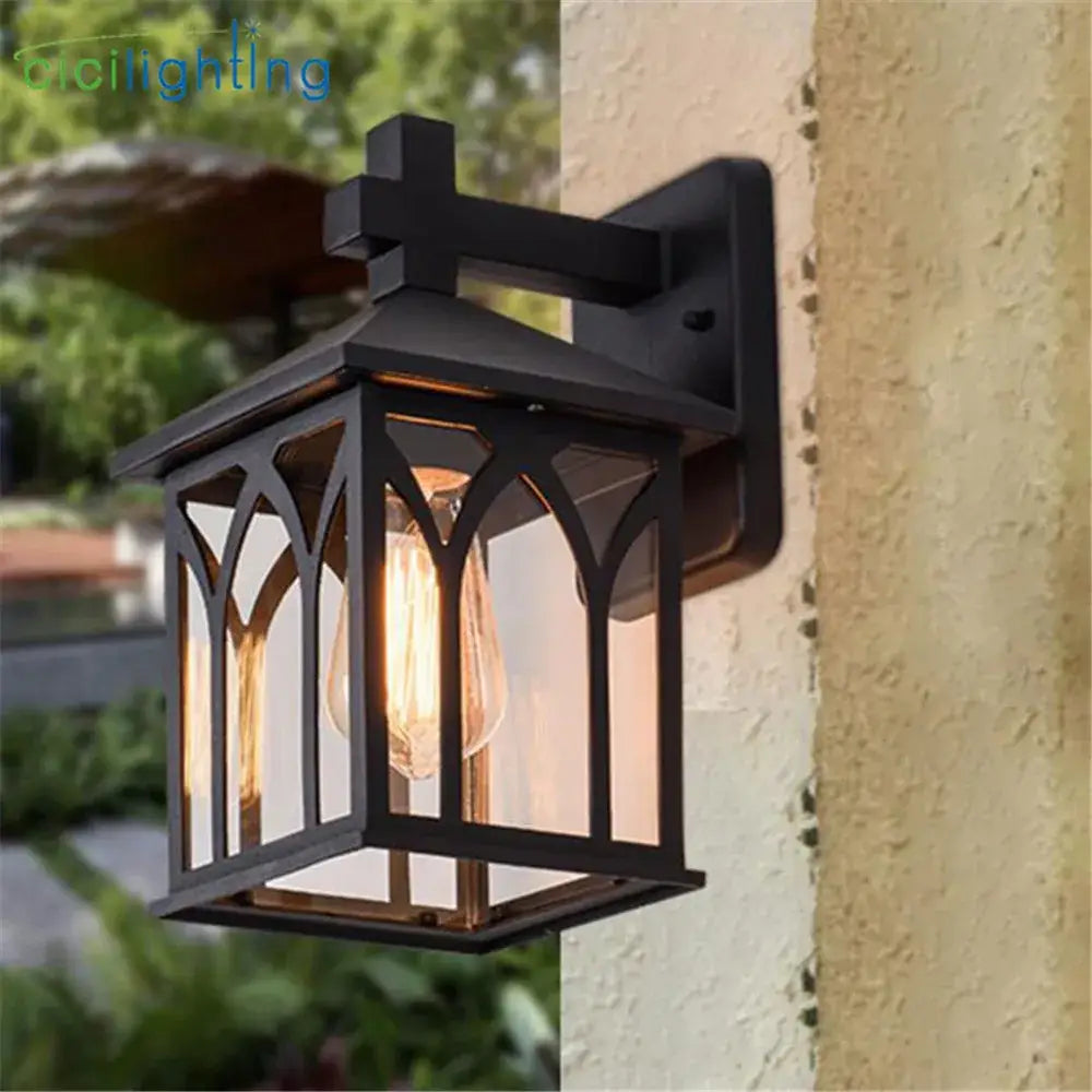 Gothic arched glass led wall lamp garden courtyard lantern