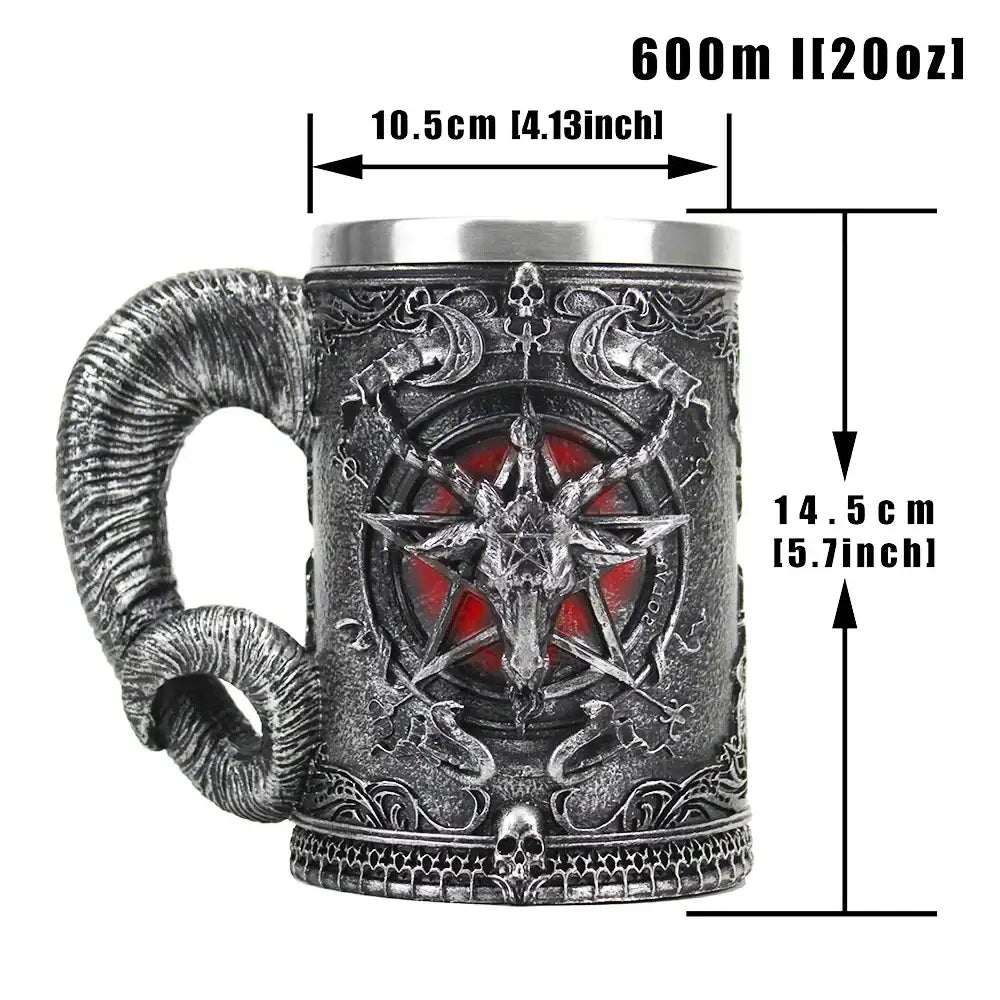 DecorBites™ Baphomet Resin Stainless Steel Beer Glass Tankard Pub Bar Decor