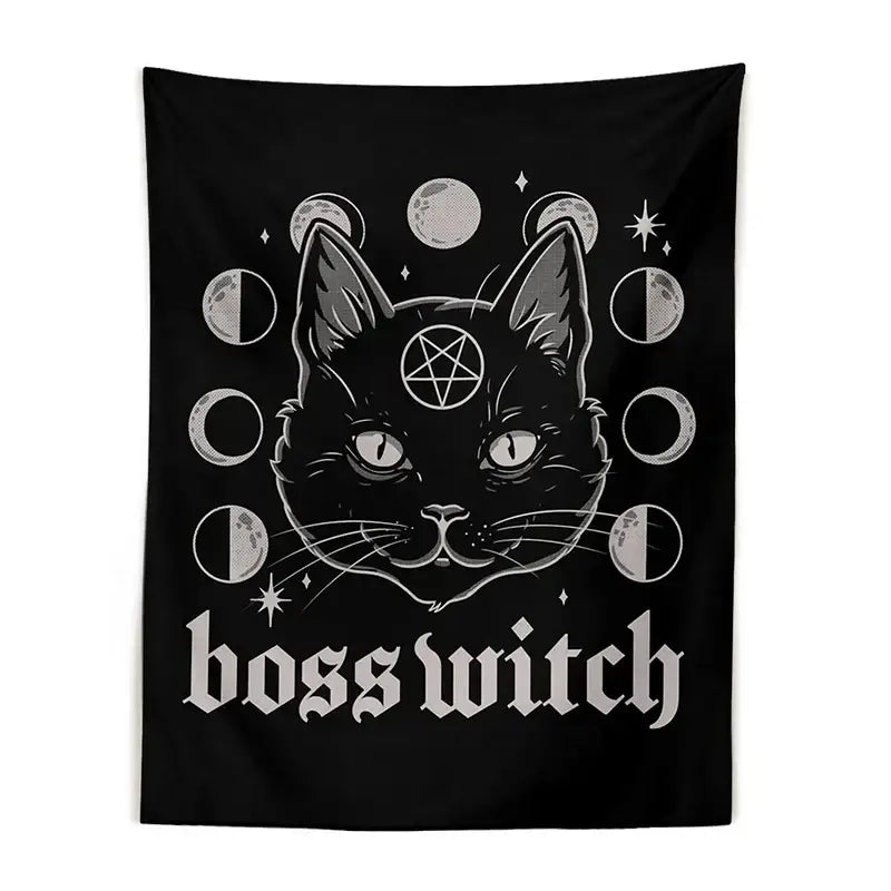 DecorBites™ Cat Witchcraft Black Tapestry Wall Hanging Baphomet Occult Home Decor