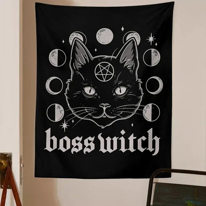 DecorBites™ Cat Witchcraft Black Tapestry Wall Hanging Baphomet Occult Home Decor
