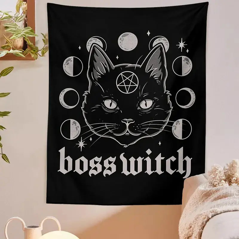DecorBites™ Cat Witchcraft Black Tapestry Wall Hanging Baphomet Occult Home Decor