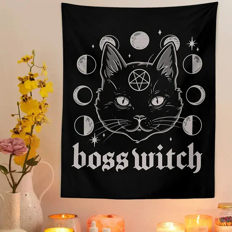 DecorBites™ Cat Witchcraft Black Tapestry Wall Hanging Baphomet Occult Home Decor