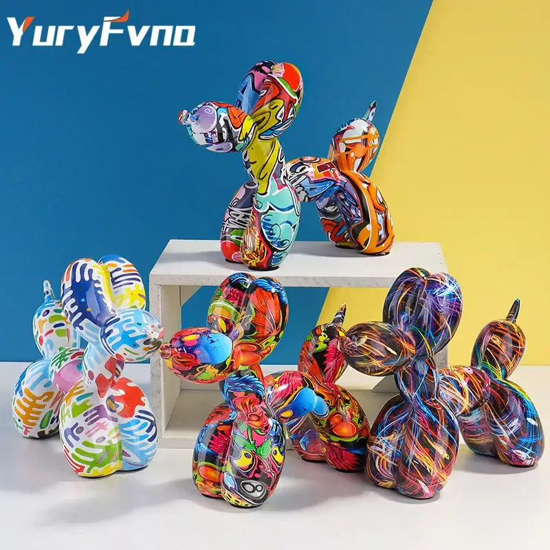 Graffiti multicolored resin balloon dog figurine living room decor