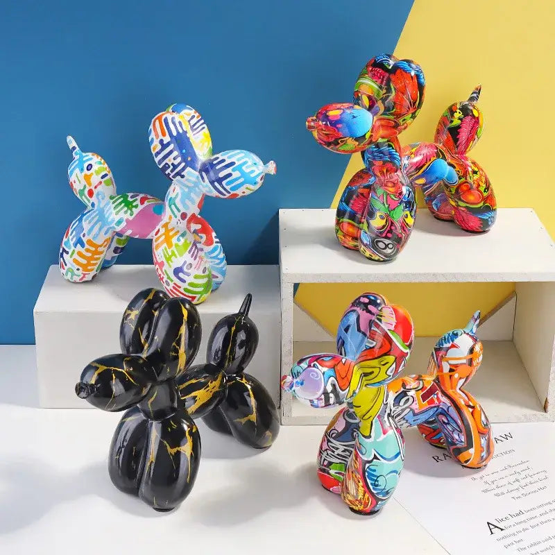 Graffiti multicolored resin balloon dog figurine living room decor