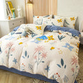 Gray and mustard floral green leaf print bedding set bedroom decor