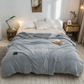 DecorBites™ Gray Plaid Coral Fleece Bed Blanket - Single/Queen/King Size Cozy Flannel Bedspread