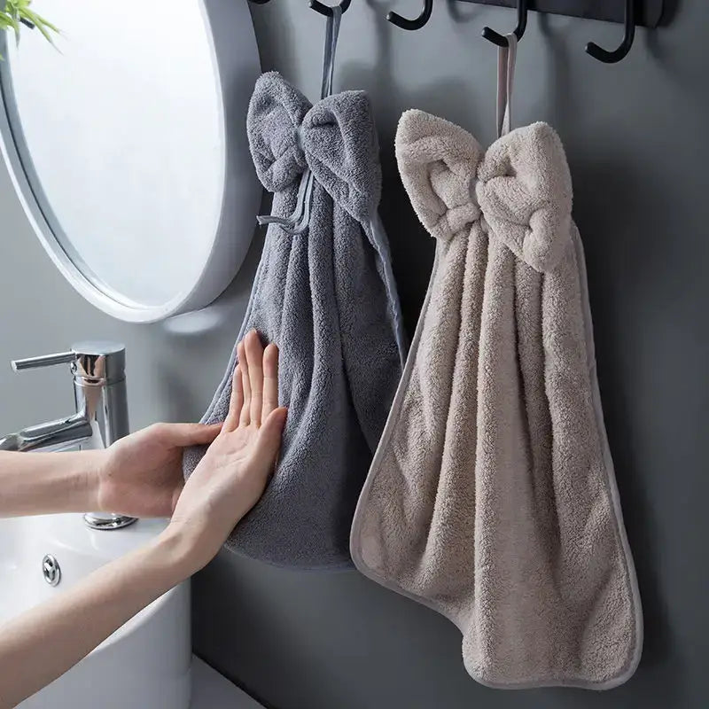 DecorBites™ Bowknot Coral Velvet Microfiber Hand Towels: Soft, Quick Dry, Absorbent Cleaning Cloth