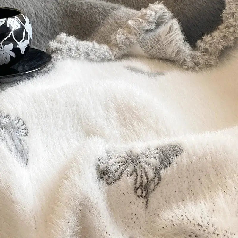 Gray butterfly jacquard imitation mink fur blanket bedroom throw