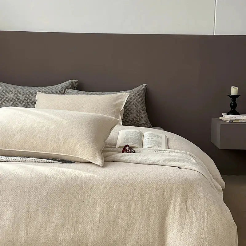 Gray geometric linen cotton jacquard bedding set bedroom decor