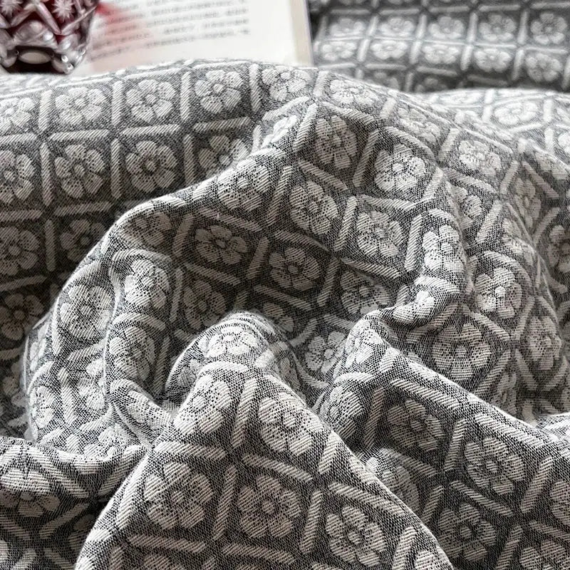 Gray geometric linen cotton jacquard bedding set bedroom decor