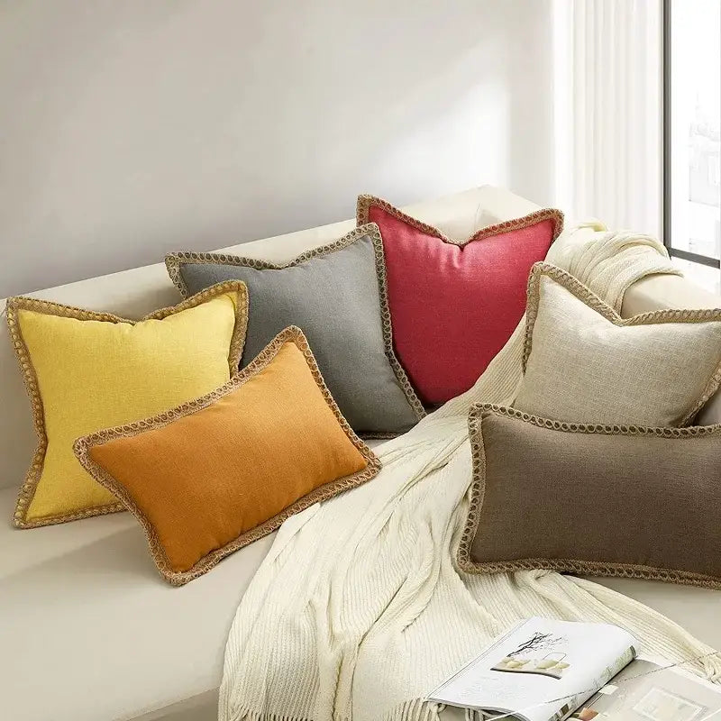Gray linen square throw pillow covers set bedroom decor