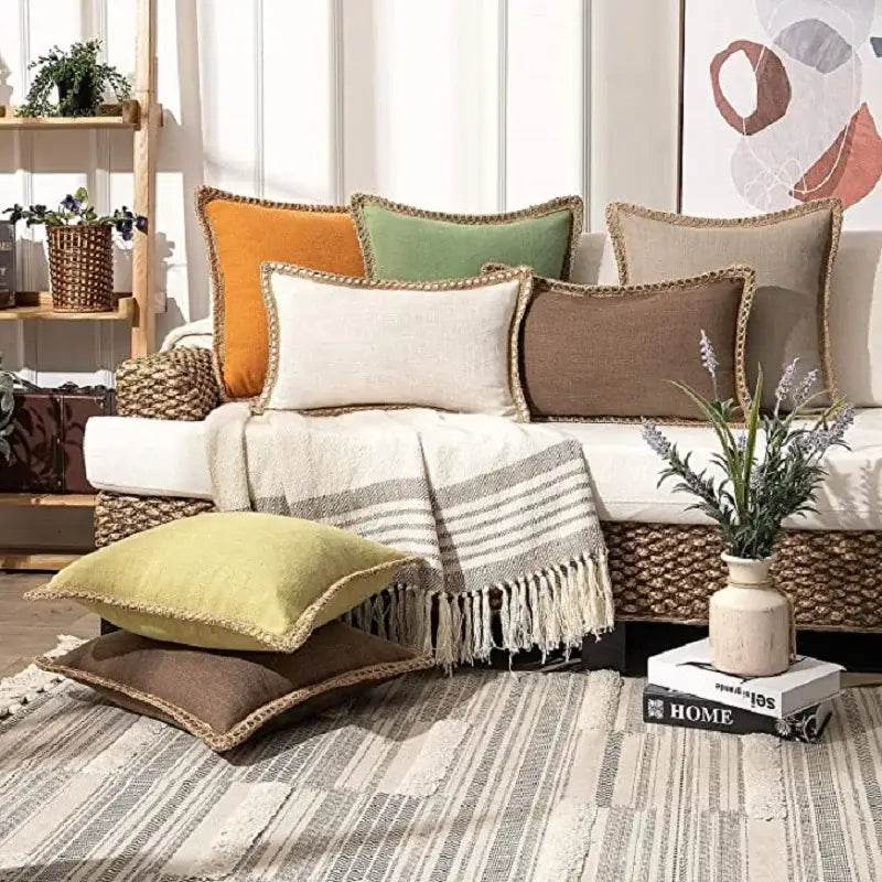 Gray linen square throw pillow covers set bedroom decor