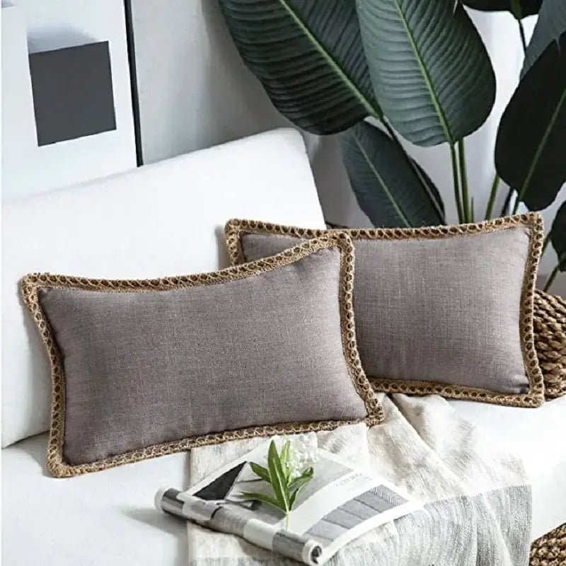 Gray linen square throw pillow covers set bedroom decor