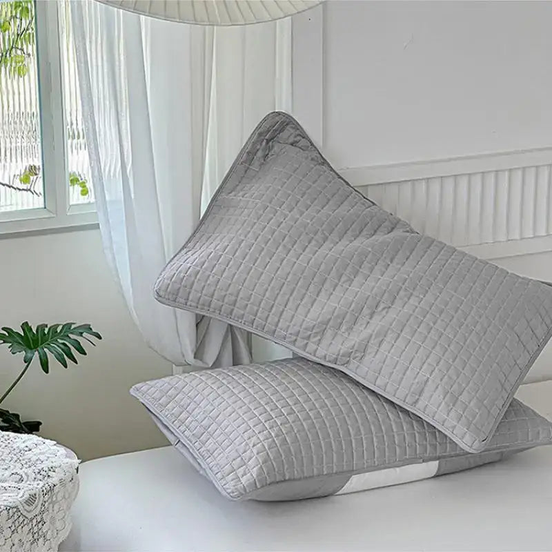 Gray quilted cotton pillowcase shield bedroom sweat protection