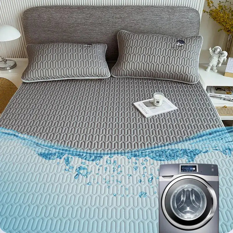 DecorBites™ Cooling Latex Bed Mat Set - Thick Summer Quilted Matress Pad & Pillowcases