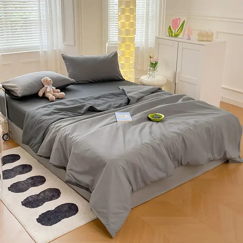 Gray satin cotton quilted duvet cover bedroom bedding set