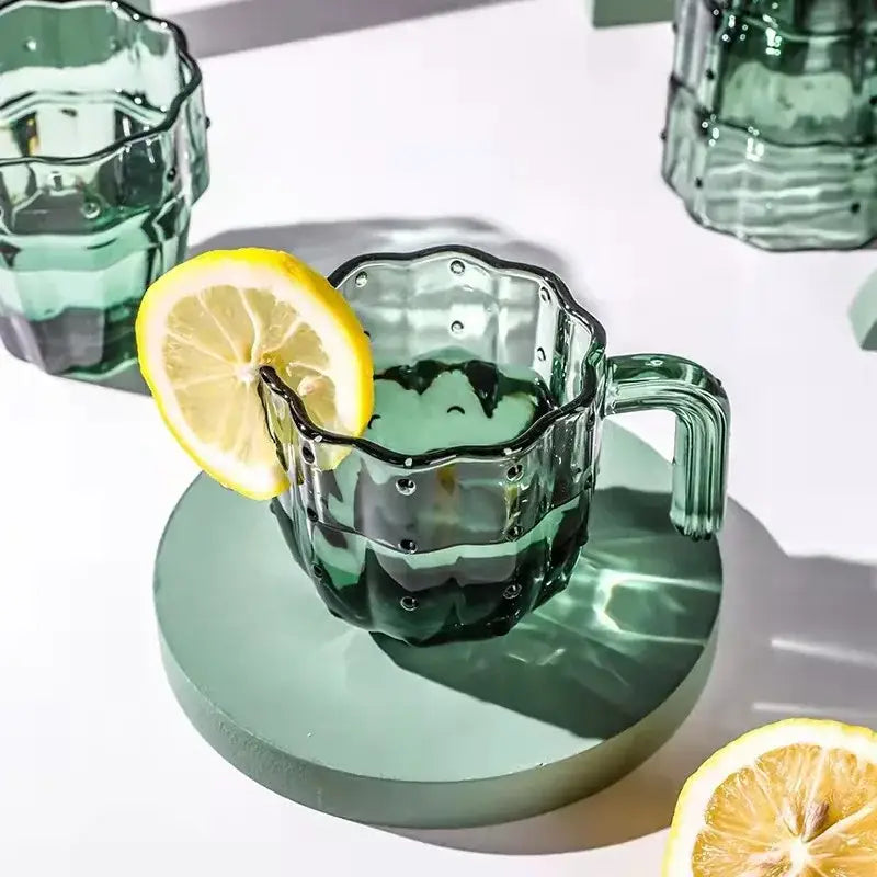 Green cactus glass mug kitchen drinking cup with textured ridges
