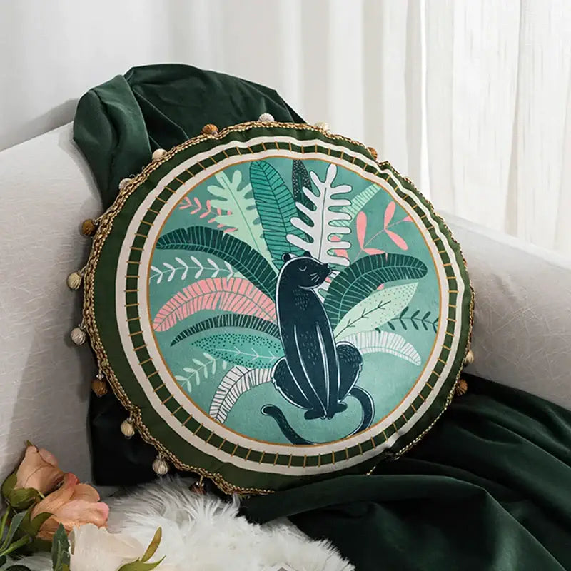 DecorBites™ Green Leaves Moss Printed Velvet Cushion Cover for Home Decor
