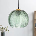 Green ribbed glass pumpkin pendant lamp dining room gold fixture