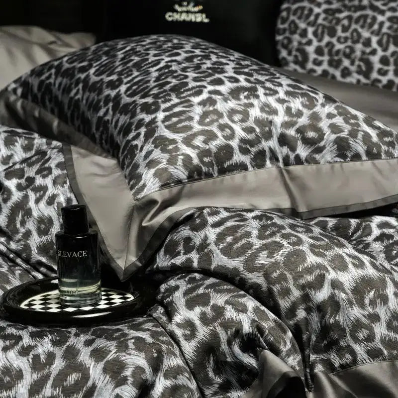 Grey leopard 1000tc egyptian cotton bedding set bedroom duvet cover