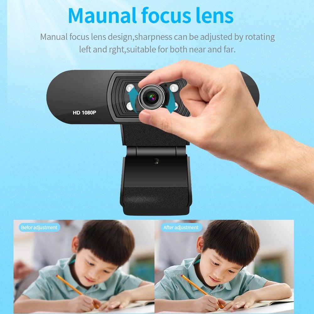 H800 Full HD Video Webcam 1080P HD Camera USB Webcam Focus Night Vision Computer Web Camera with Built in Microphone For Video Conferencing Recording and Streaming
