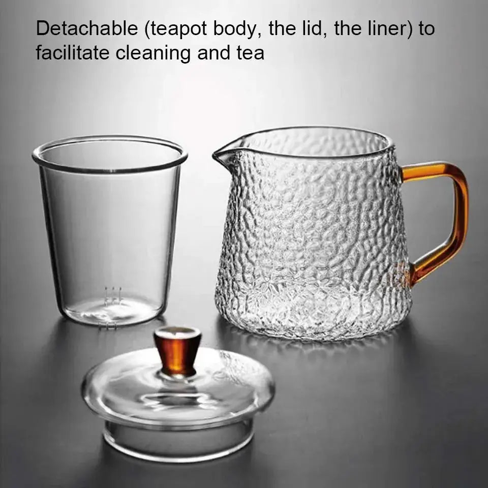 Hammered clear and amber borosilicate glass teapot kitchen tea set