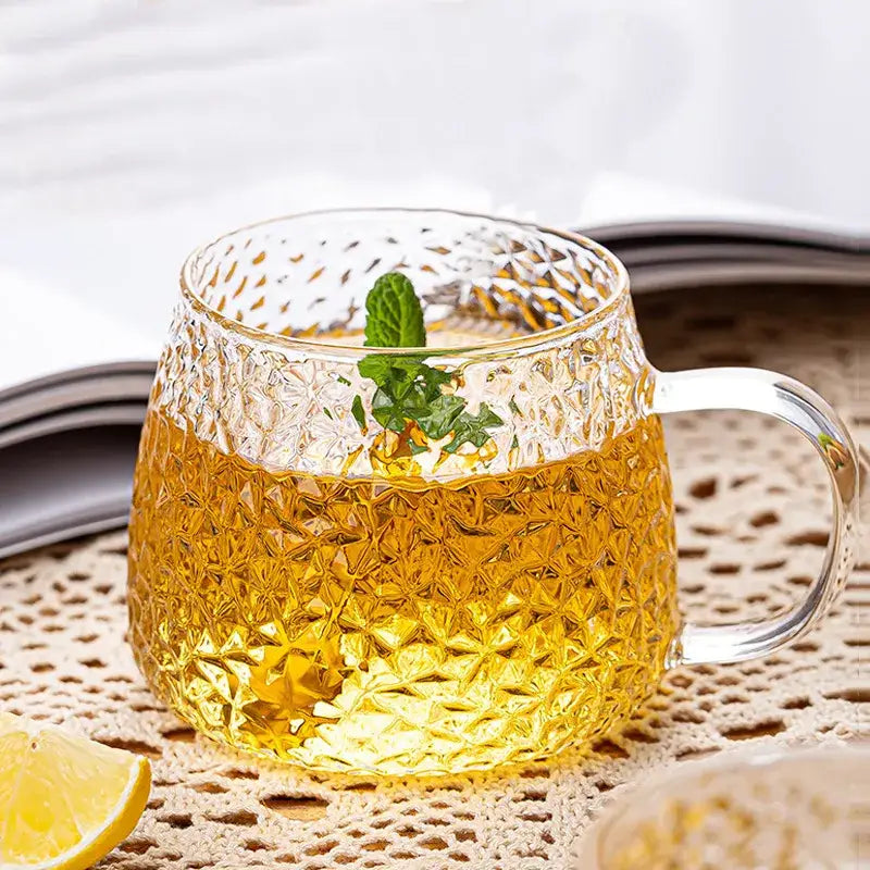 DecorBites™ Borosilicate Glass Water Cup with Handle - Heat Insulation Lemon Tea & Juice Cup