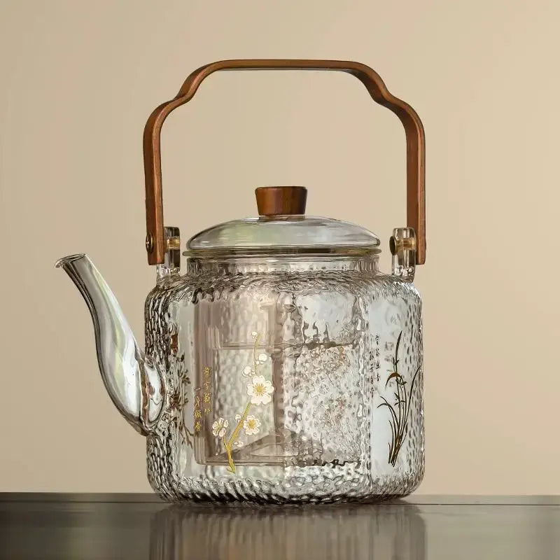 DecorBites™ 1000ml Glass Teapot for Home & Restaurant Brewing