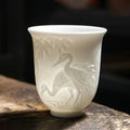 Hand carved translucent white jade tea cup set dining room ceramic