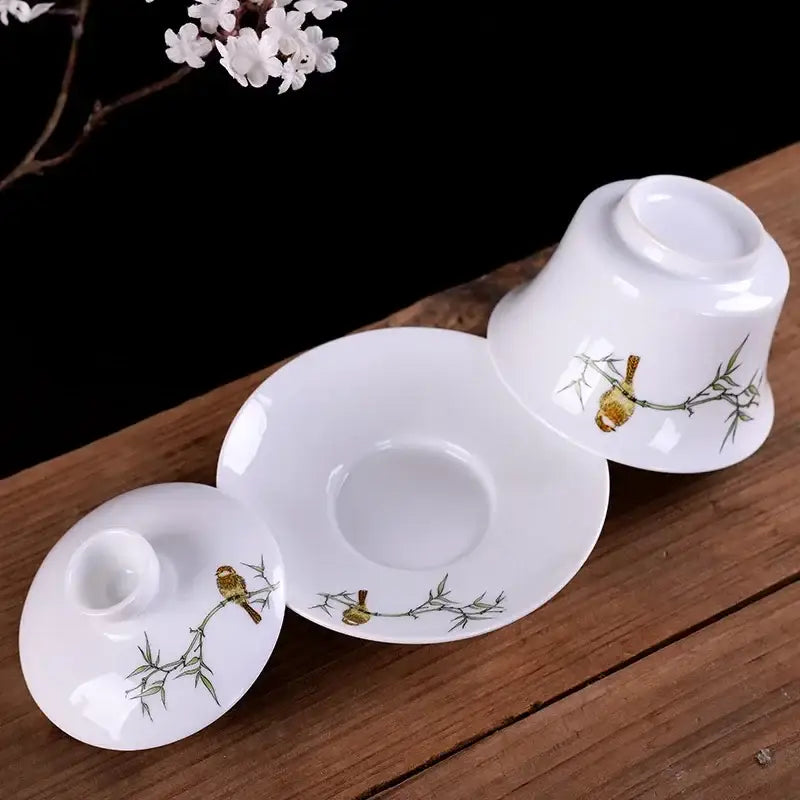 DecorBites™ Blue & White Porcelain Gaiwan Tea Set Puer Tea Cups Soup Bowl with Lid