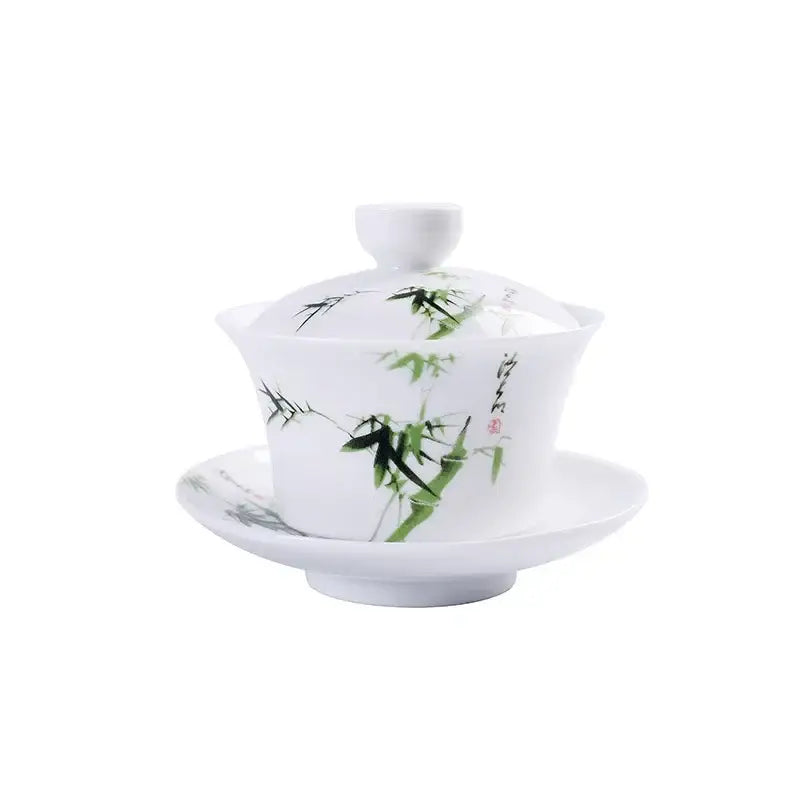 DecorBites™ Blue & White Porcelain Gaiwan Tea Set Puer Tea Cups Soup Bowl with Lid