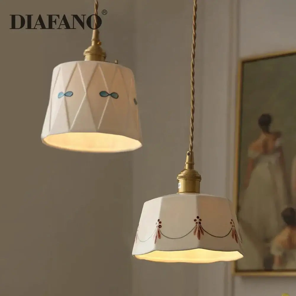Hand painted cream decorbites ceramic pendant light dining room