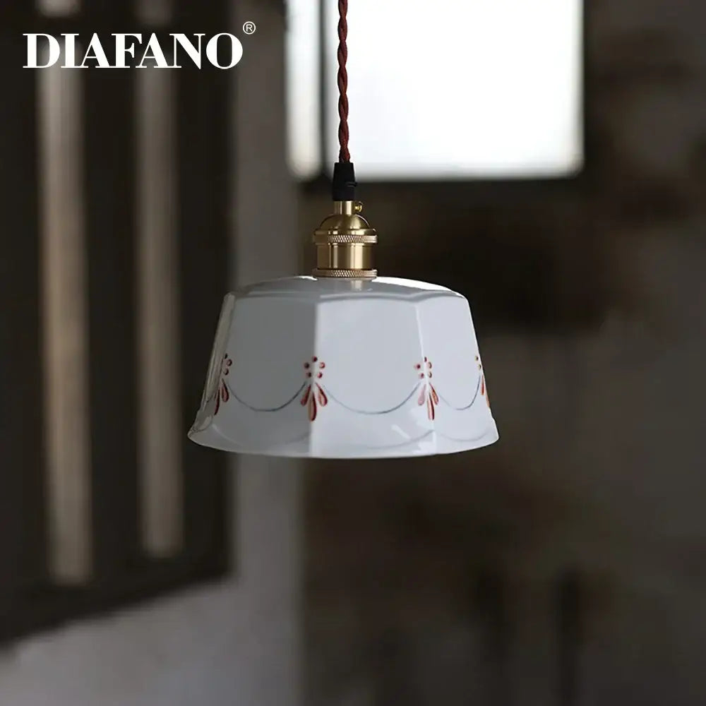 Hand painted cream decorbites ceramic pendant light dining room