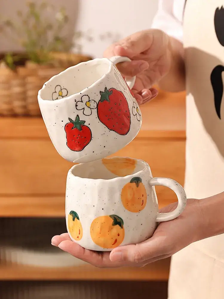Hand-painted strawberry cartoon fruit ceramic mug kitchen tea cup