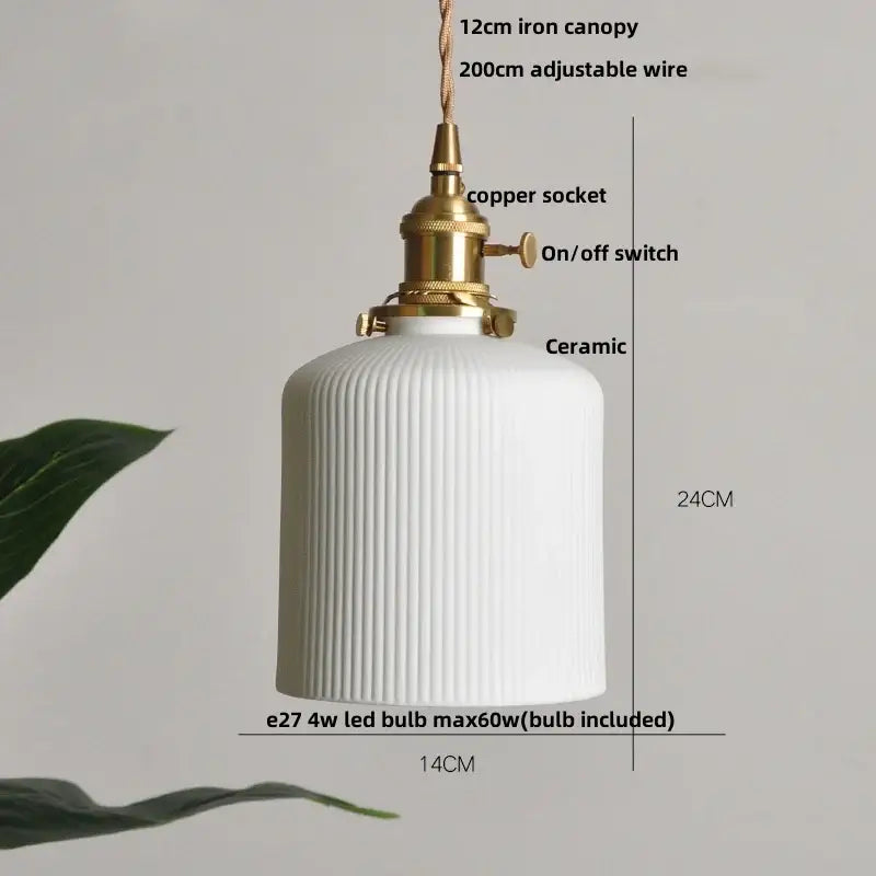 Hand painted white ceramic copper pendant light kitchen fixture