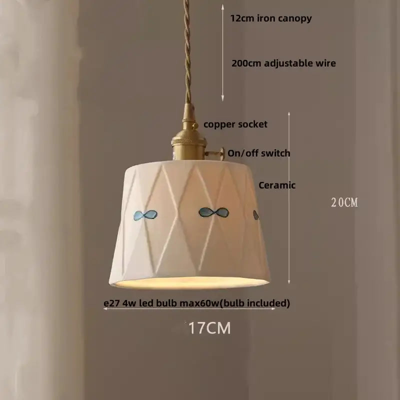 Hand painted white ceramic copper pendant light kitchen fixture