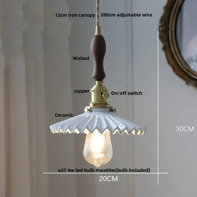 Hand painted white ceramic copper pendant light kitchen fixture