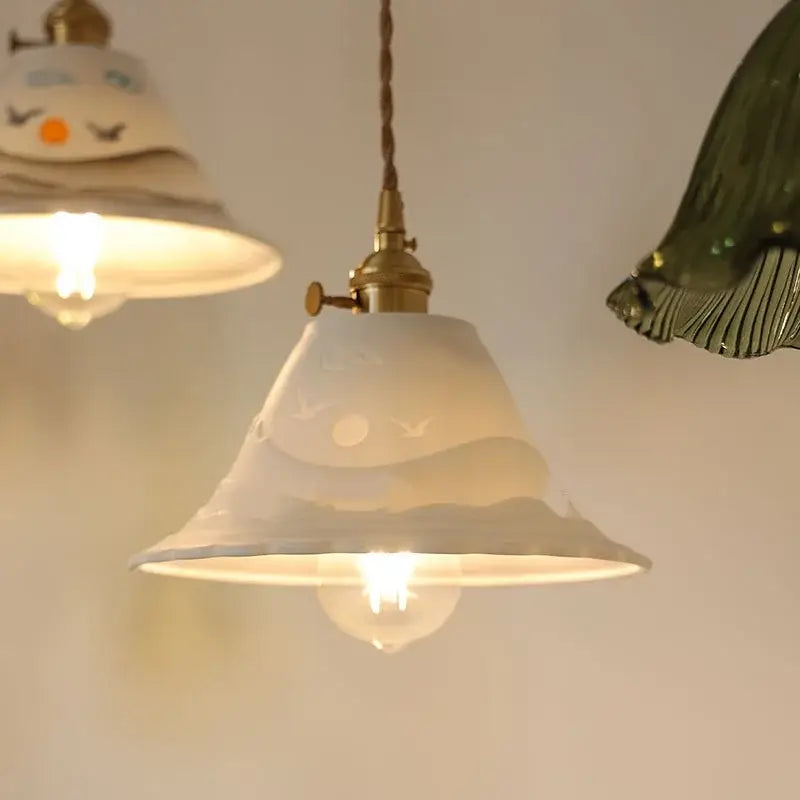 Hand painted white ceramic copper pendant light kitchen fixture