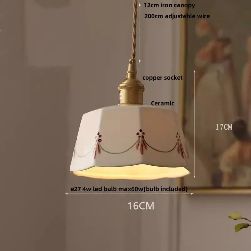 Hand painted white ceramic copper pendant light kitchen fixture